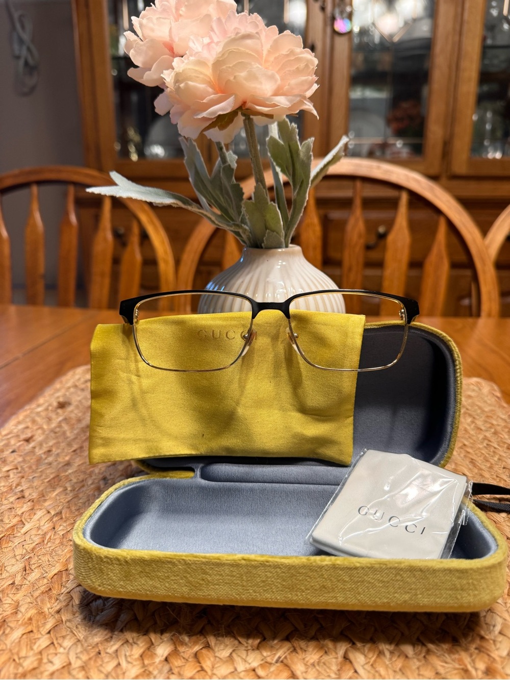 Gucci Black and Gold Semi-Rimless Glasses